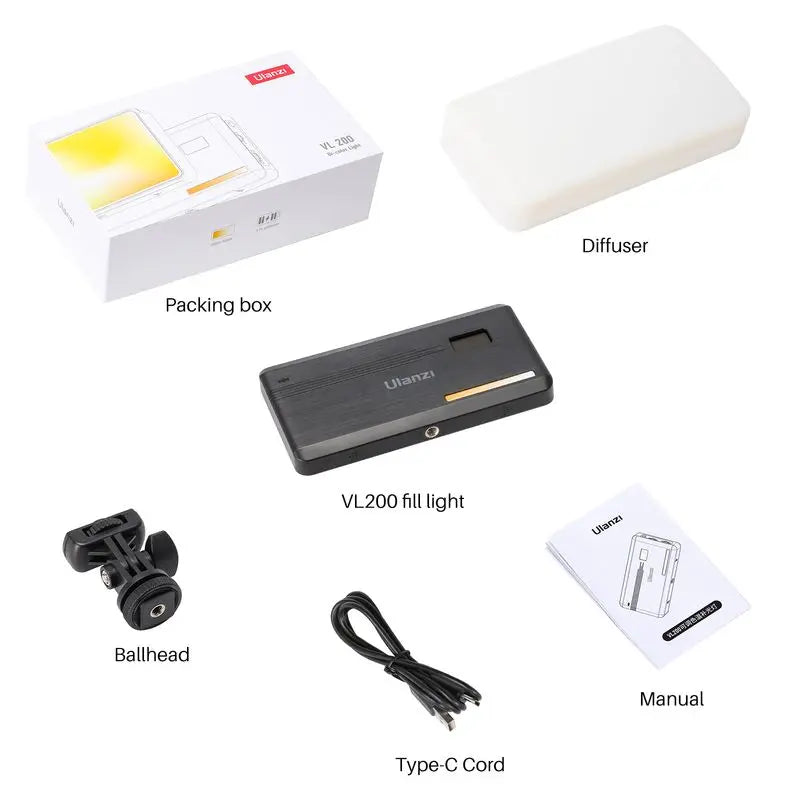 Ulanzi VL200 Led Video Light With Soft Diffuser 360°Ball Head 5000mAh 2500-9000k Fill Panel Lamp Camera Light for Youtube