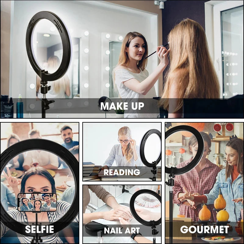 Video Light 26cm Selfie LED Ring Light Dimmable Round Ring Fill Lamp With Stand Tripods Rim Of Light For Tiktok Makeup Ringlight