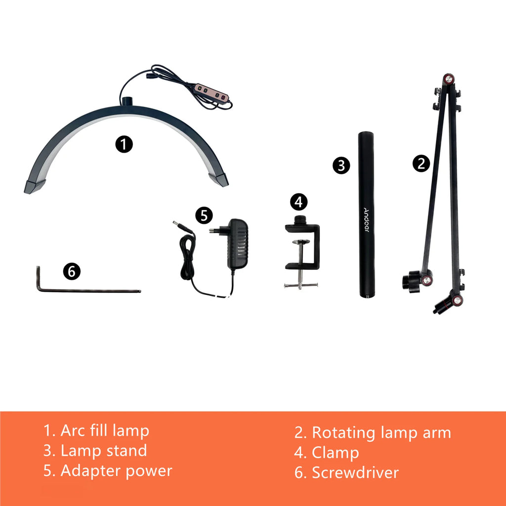 Andoer HD-M3X LED Video Light Half-moon Shaped Desktop Ring Light 3000K-6000K Dimmable for Beauty Salon Makeup Live Streaming