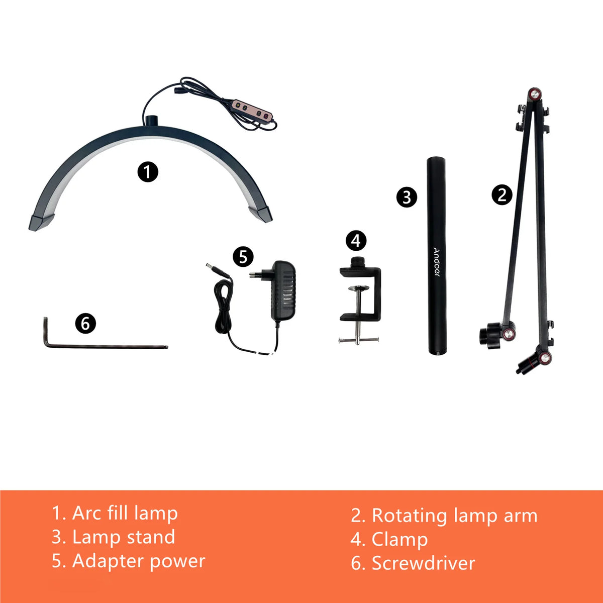 Andoer HD-M3X LED Video Light Half-moon Shaped Desktop Ring Light 3000K-6000K Dimmable for Beauty Salon Makeup Live Streaming