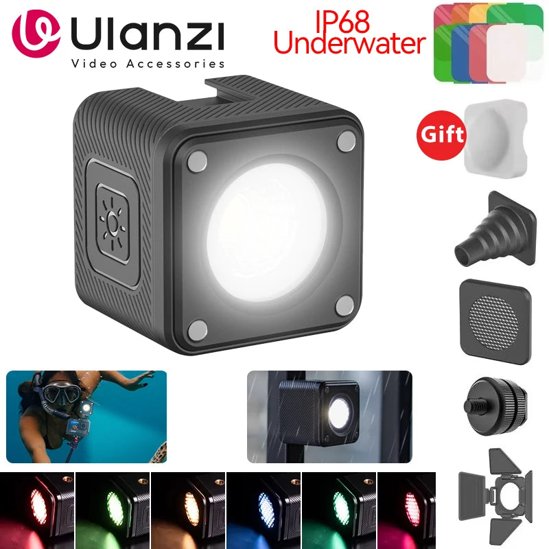 Ulanzi L2 Cute Lite Waterproof Mini LED Video Light Magnetic With Diffuser For 10m Underwater Shoot for Gopro Hero 12 11 10 9 8
