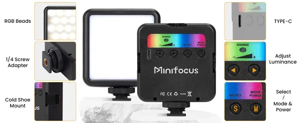 Minifocus RGB Video Light Mini LED Camera Light 1800mAh Rechargable LED Panel Lamp Photo Video Fill Lighting for Youtube Tik Tok