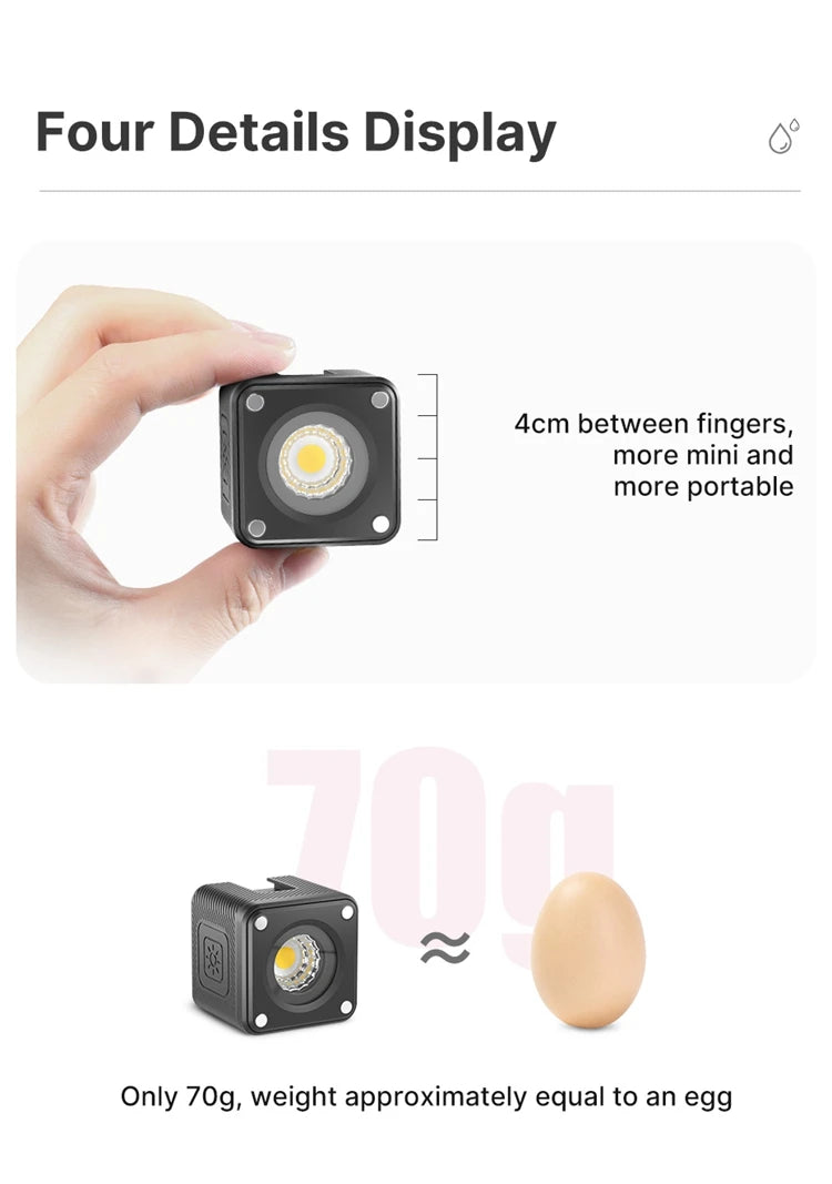 Ulanzi L2 Cute Lite Waterproof Mini LED Video Light Magnetic With Diffuser For 10m Underwater Shoot for Gopro Hero 12 11 10 9 8