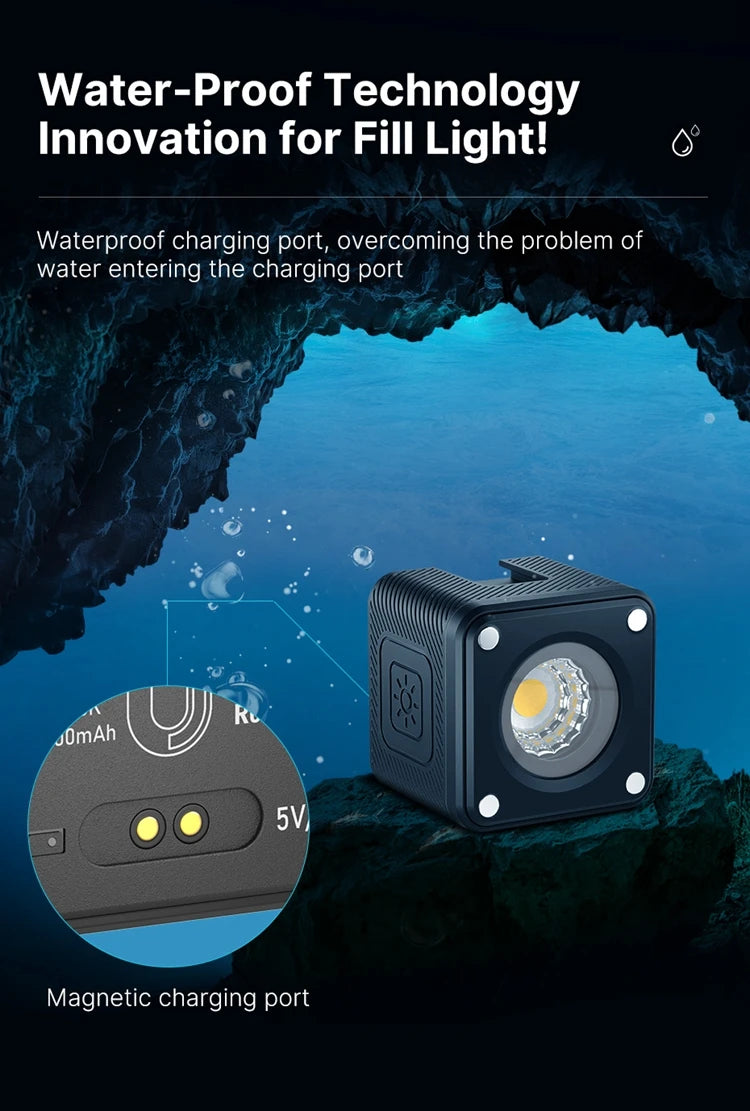 Ulanzi L2 Cute Lite Waterproof Mini LED Video Light Magnetic With Diffuser For 10m Underwater Shoot for Gopro Hero 12 11 10 9 8